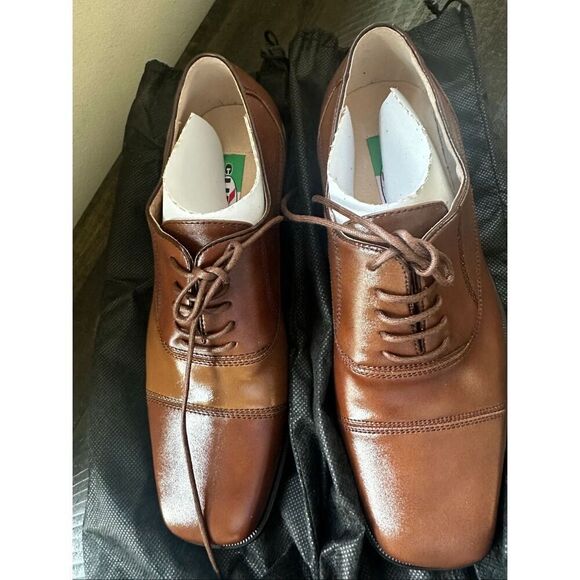 Italian leather men’s cap toe oxford dress shoes, size 8 A0295 new main image 7